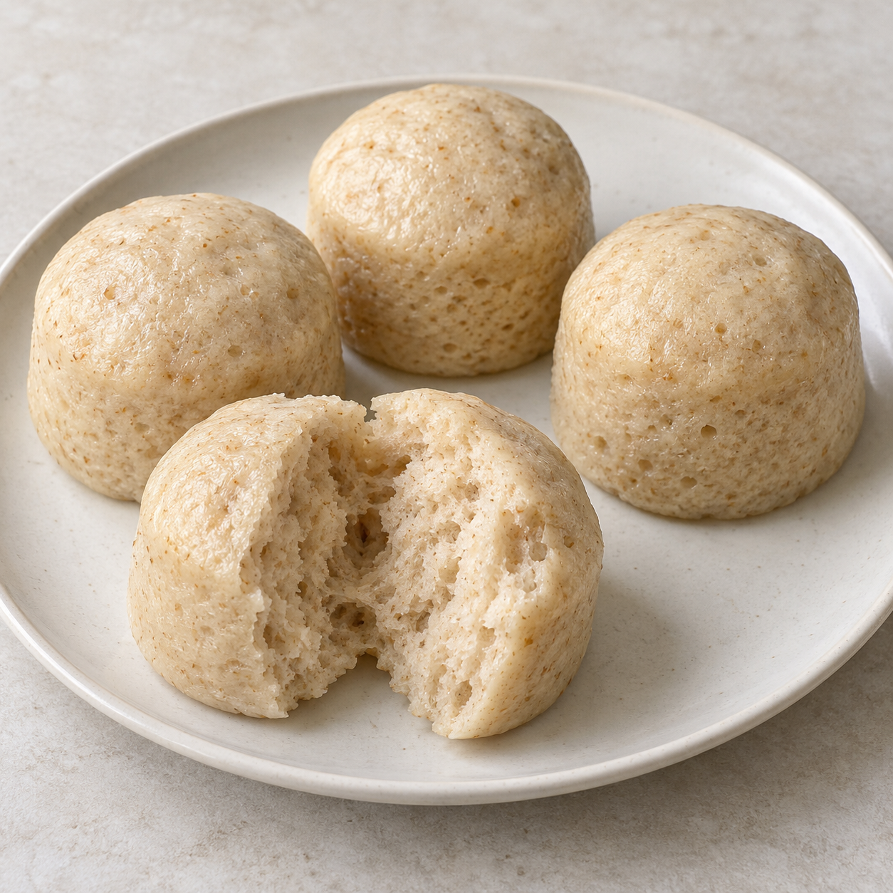: Pale steamed alkubus breads with a soft wheat crumb