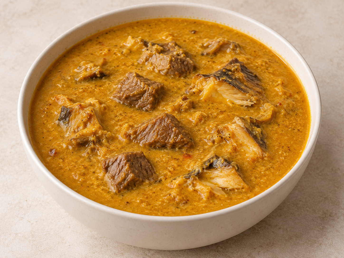 Golden Delta owo soup with beef and smoked fish