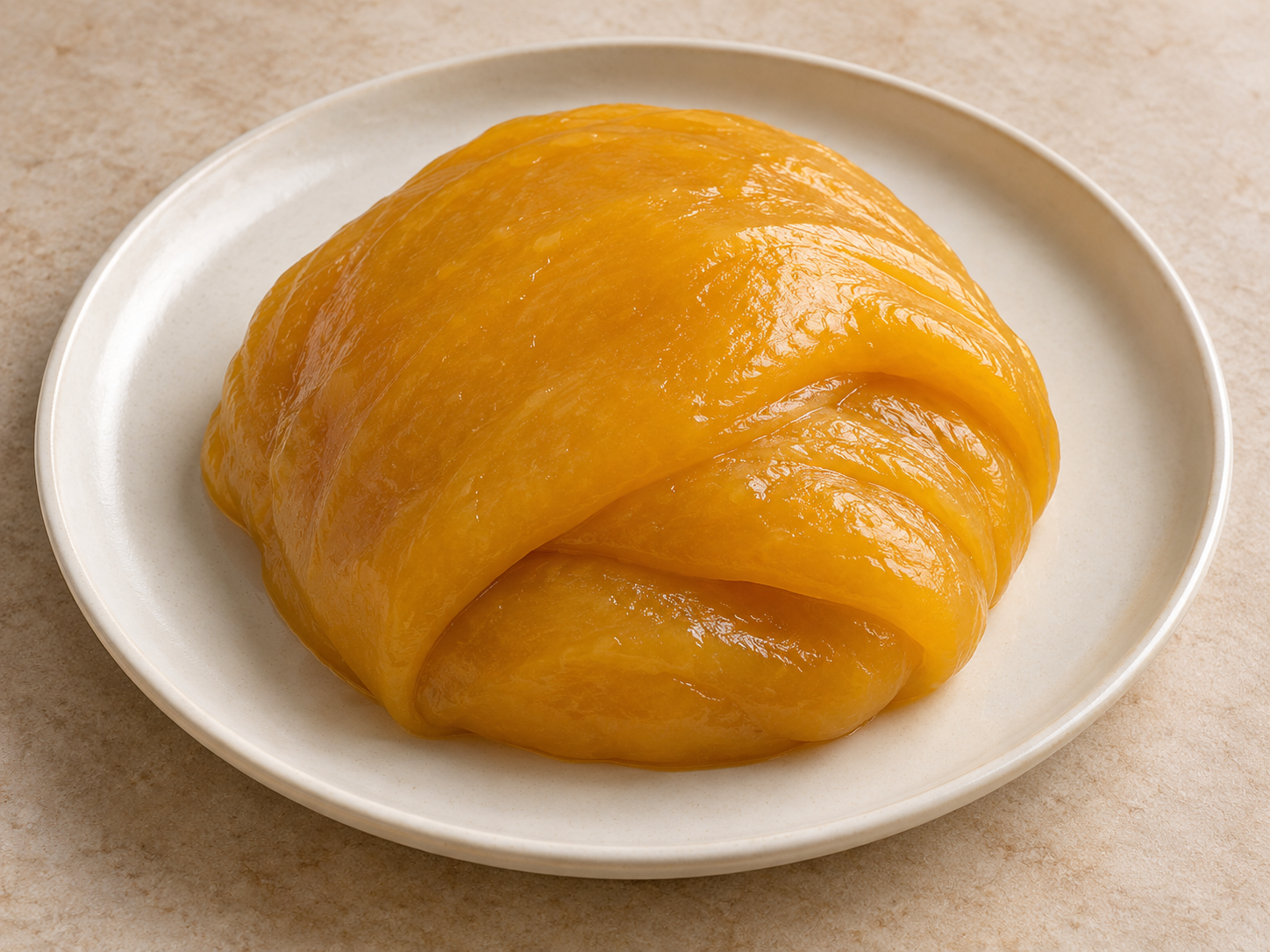 A glossy golden folded usi cassava-starch swallow