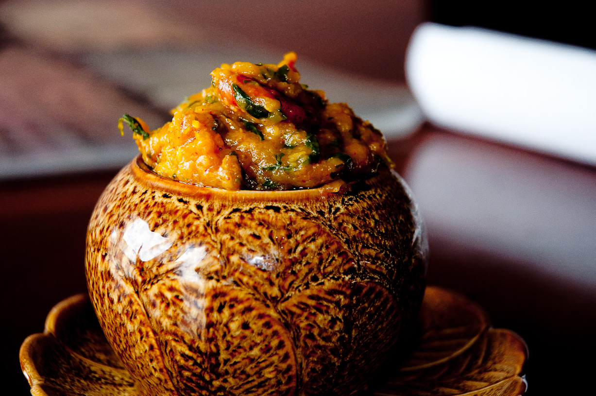 Ekpang nkukwo cocoyam pottage in a decorative pot
