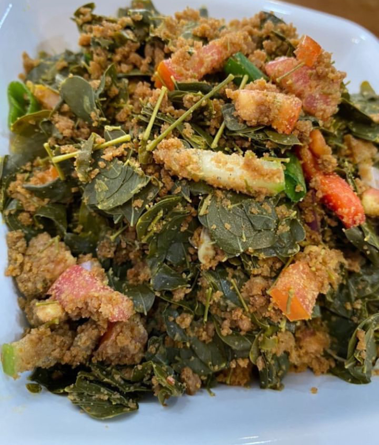 Kwadon zogale leaf salad with vegetables and groundnut dressing